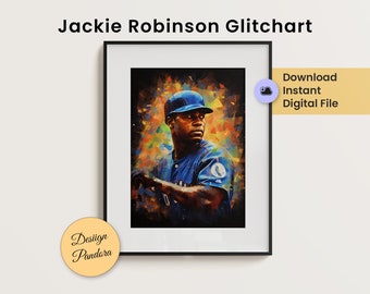 Glitch Art of  Jackie Robinson | Baseball Poster | Vintage-Inspired Sports Wall Decor