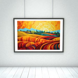 Raccolto d'oro / Grande campo di grano originale Pittura astratta pittura murale / Arte AI