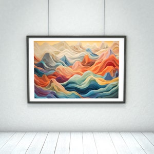 Peinture vague de montagne | Art mural paysage abstrait | Vigne de sérénité