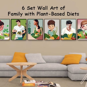 Set of 6, Plant Based Print, Plant Based Diet, Digital Prints, Kitchen Wall Art, Instant Prints, Dining Room Decor, Healthy Food Art