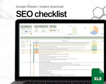 Modèle de liste de contrôle SEO Google Sheets, outil de suivi de l'optimisation des moteurs de recherche (téléchargement numérique)