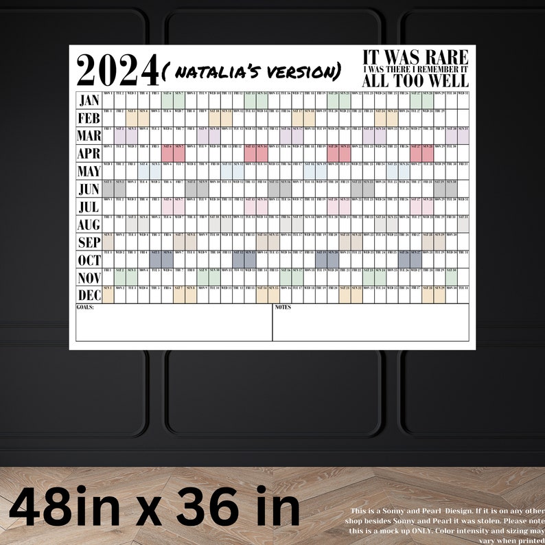 Customized 2024 Large Wall Calendar, 2024 Taylor Eras Tour Calendar