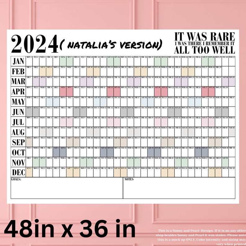 Customized 2024 Large Wall Calendar, 2024 Taylor Eras Tour Calendar