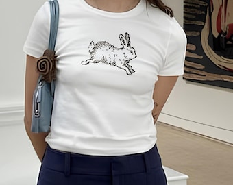 Camiseta de bebé con conejito, estilo años 2000, camiseta de conejo estilo Y2K, estilo años 90