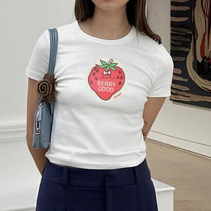 Strawberry Baby Tee, Coquette Baby Tee, Vintage Graphic Top, Pinterest Aesthetic, 90s Tshirt, Y2K Shirt, Berry Punny Shirt, Retro Aesthetic