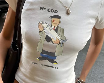 Fisherman Core Baby Tee, Graphic Vintage Retro Shirt, Cute Coquette Baby Tee, Vintage Baby Tee, Y2k Tee, Fall Baby Tee, Cod Baby Tee Sardine