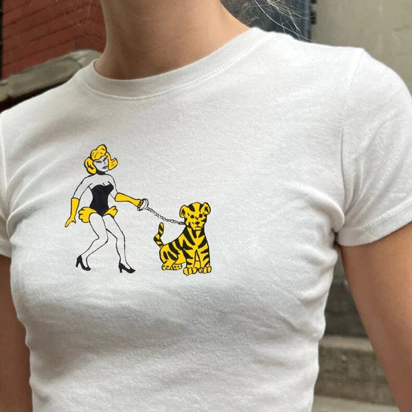 Tiger Lady Baby Tee, Coquette Baby Tee, Vintage Graphic Top, Pinterest Aesthetic, 90s Tshirt, Y2K, Retro Graphic, Whimsygoth, Indie Sleaze
