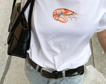 Painted Shrimp Baby Tee, Coquette Baby Tee, Vintage Graphic Top, Pinterest Aesthetic, 90s Tshirt, Y2K, Retro Graphic, Foodie, Pacific Prawn