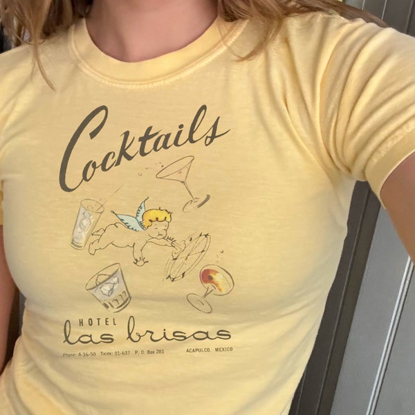 Retro Cocktail Baby Tee, Coquette Baby Tee, Retro Graphic Top, Pinterest Aesthetic, 90s Tshirt, Y2K, Vintage Drinking Lounge, Bar Baby Tee