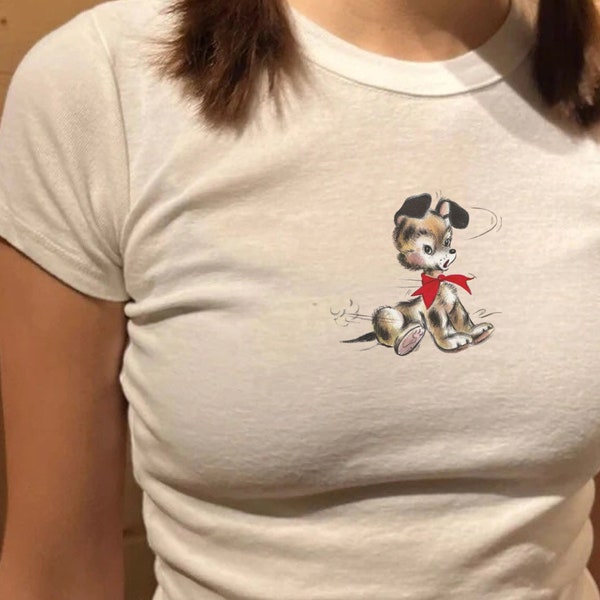 Vintage Puppy Baby Tee, Coquette, Pinterest Aesthetic, Retro Graphic Shirt, Y2K Baby Tee, Dog, Kitsch, Womens Baby Tee, Comfort Colors