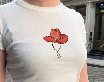 Retro Cowboy Hat Baby Tee, Western Y2K Shirt