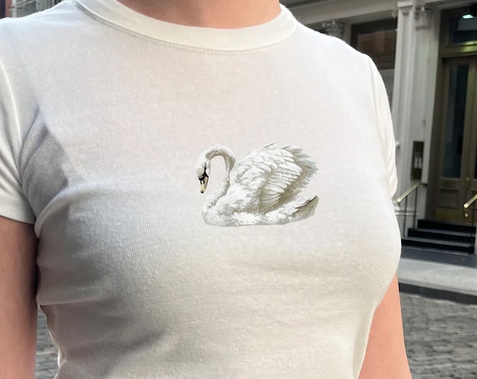 Swan Graphic Baby Tee, 90s Style Ringspun Cotton T-Shirt