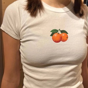 Retro Orange Baby Tee, Cottagecore Tee, Fruit Aesthetic Baby Tee, Pinterest Aesthetic Tee, Coquette Tshirt, Grunge Y2K Shirt, Romantic Tee