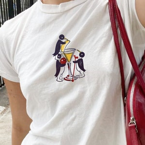 Retro Penguin Cocktail Baby Tee, 90s Graphic Shirt