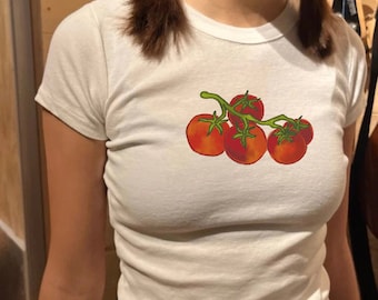 Tomato Watercolor Graphic Baby Tee, Hand Drawn Foodie Shirt