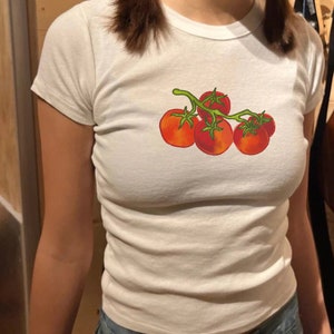 Tomato Girl Baby Tee, Coquette Baby Tee, Pinterest Aesthetic Baby Tee, Y2K Baby Tee, Foodie Shirt, Tomato Baby Tee, Hand Drawn Graphic Shirt