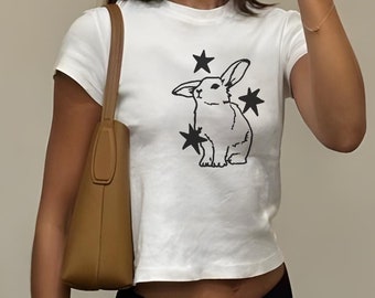 Camiseta de bebé Celestial Bunny, top gráfico ajustado retro Y2K