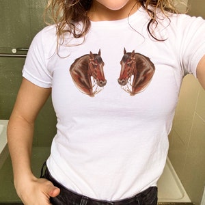 horse baby tee, pinterest aesthetic, womens baby tee, cowgirl tee, coquette, barn baby tee, brown baby tee, autumn tee,