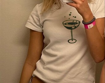 Retro Cocktail baby tee, cute speakesy vintage cocktail tee, cosmo shirt, champagne tshirt, ldr, coquette, pinterest aesthetic shirt