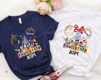 Chemises voyage Disney 2024, chemise Château Disney 2024, t-shirt assorti famille Disney, chemises famille Disney personnalisées, t-shirts vacances Disney 2024