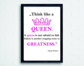 Think like queen, Oprah Winfrey's Zitat Poster, Moderne Wand Kunst Druck, Design Zitat Poster mit A3, A4