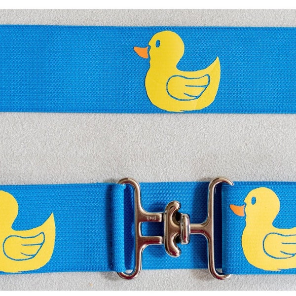 1.5 inch elastic equestrian belt, Ducks on blue horseback riding belt, Childrens horse show belt with surcingle buckle, Equestrian gift