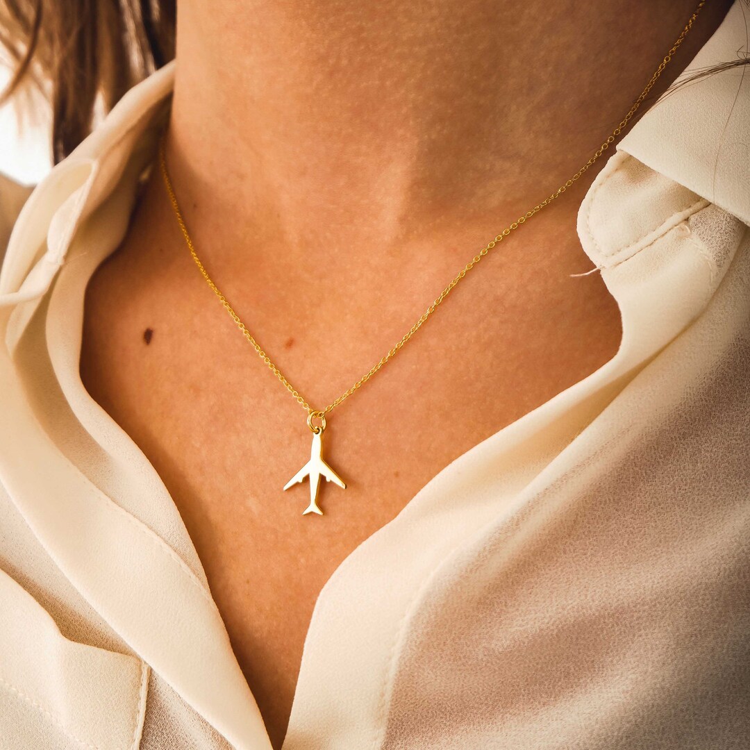 Plane Airplane Necklace With Thin Gold Chain Handmade Jewelry Etsy
