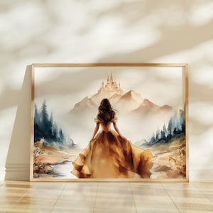 Beauty and the Beast Print: Belle and Castle Fairytale Art (Digital Download