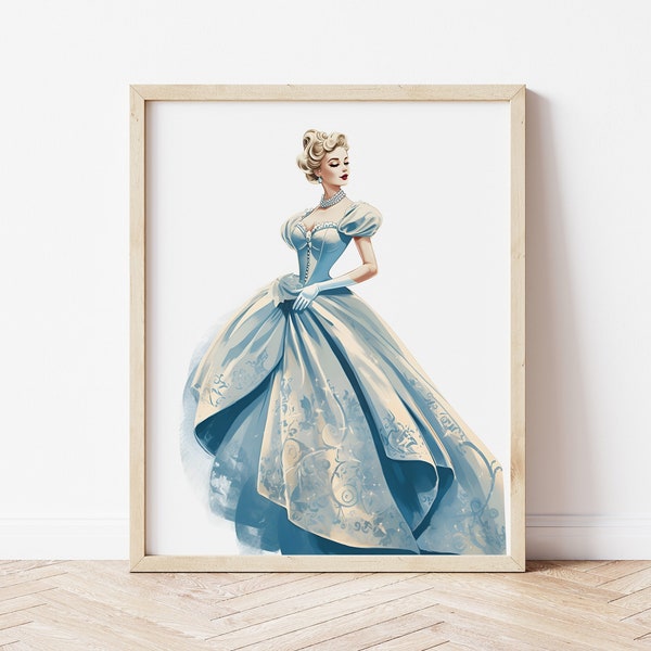 Cinderella Vintage Illustration Print | Fairytale Wall Art | 1940s Aesthetic Digital Art | INSTANT DOWNLOAD