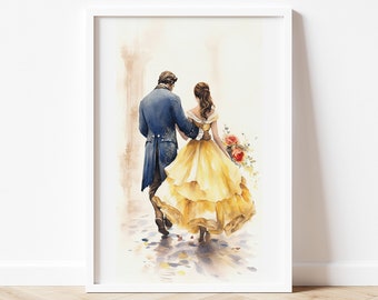 Belle Beauty &amp; the Beast Castle Vintage Fairytale Illustration Digital ...