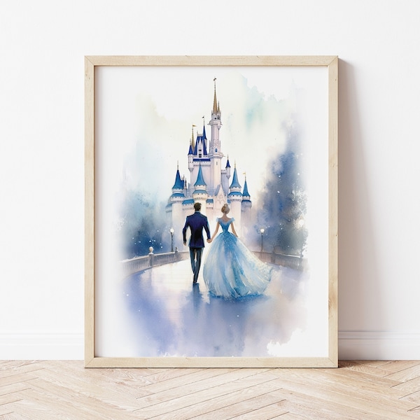 Aschenputtel & Prinz Charming "Und sie lebten glücklich bis an ihr Lebensende" | Illustration Druck | Fairytale Wall Art ~ SOFORT DOWNLOAD