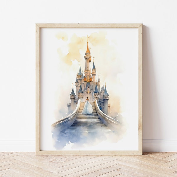 Cinderella Walking Up Fairytale Castle Steps Before Ball | Vintage-Style Illustration Print | Digital Wall Art ~ INSTANT DOWNLOAD