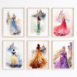 Fairytale Princesses Set ~ Sleeping Beauty, Cinderella, Belle, Snow White, Rapunzel & Ariel ~ with Fairytale Castles | Instant Download Art