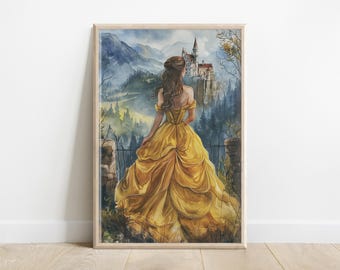 Belle & Fairytale Castle | Beauty and the Beast Art Print (Digital Download)