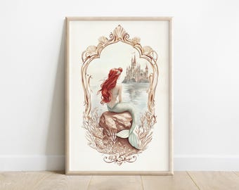Princess Ariel Cameo Print: Little Mermaid Fairytale Illustration (Digital Download)