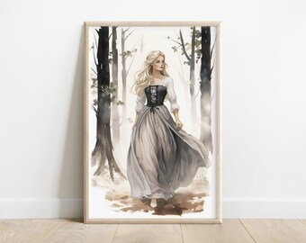 Sleeping Beauty Fairytale Wall Art, Briar Rose Portrait | Princess Aurora Printable | Digital Download