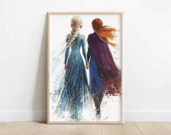 Elsa e Anna, Vintage Frozen Fairytale Wall Art / Download digitale stampabile