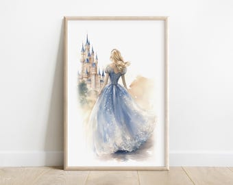 Cinderella at the Edge of Magic | Fairytale Castle Before the Ball Wall Art | Princess Watercolor Printable | Instant Digital Download