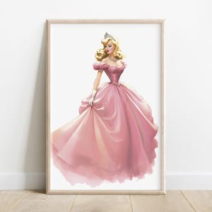 Aurora, Reimagined | Glam Sleeping Beauty Vintage Fashion Fairytale Print | Retro Princess in Pink Gown Digital Wall Art | Instant Download