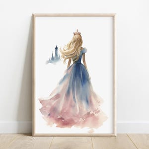 Sleeping Beauty & Fairytale Castle | Aurora Dress Changing Colors Blue to Pink | Princess Printable Wall Art, Watercolor, Digital Download