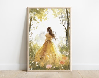 Princess Belle in Summer | Vintage Fairytale Beauty & the Beast Illustration | Printable Wall Art (Digital Download)