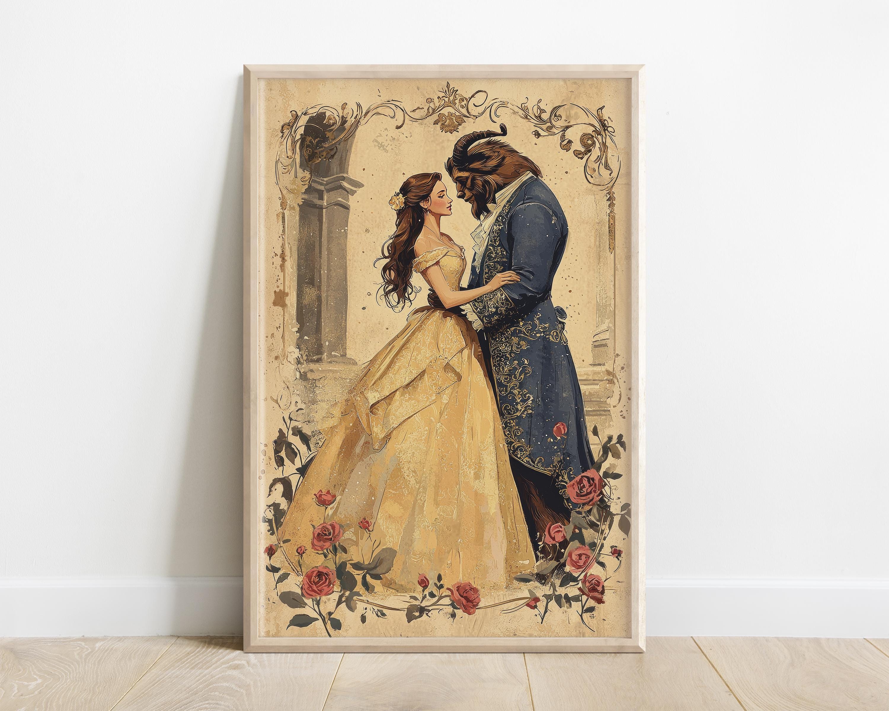 Beauty & the Beast Cameo Vintage Bookplate Style Print | Fairytale Illustration | Printable Wall Art in 5 Ratios | Digital Download