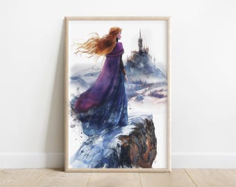 Prinses Anna en sprookjeskasteel | Vintage afdrukbare muurkunst | Op Frozen geïnspireerde digitale download