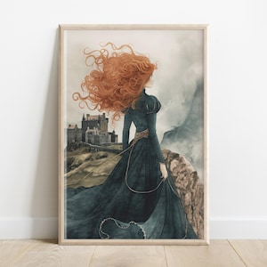 Merida & Highland Castle | Brave Scottish Princess with Wild Red Hair | Vintage Fairytale Printable Art | Digital Download, 5 Ratios