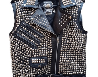 Mens Studded Leather Biker Vest Punk Rock Motorcycle Gothic Steampunk Style