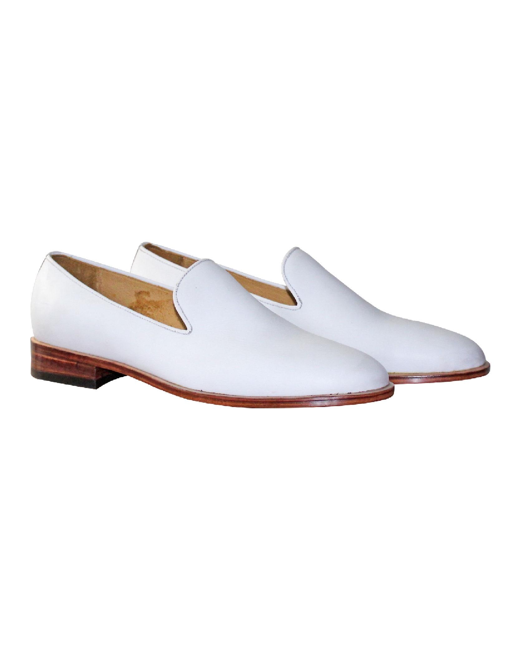 Handmade Men’s White Leather Slip Ons Loafer Shoes