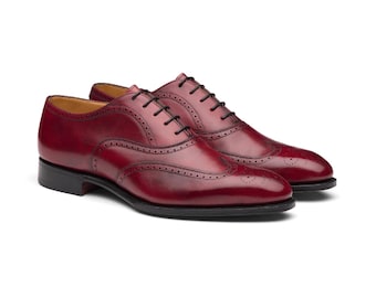 Handmade Maroon Leather Wing Tip Brogues Style Lace Up, Dress/Formal Shoes