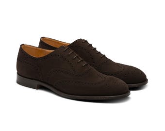 Handmade Chocolate Brown Suede Wing Tip Brogues Style Lace UP Shoes