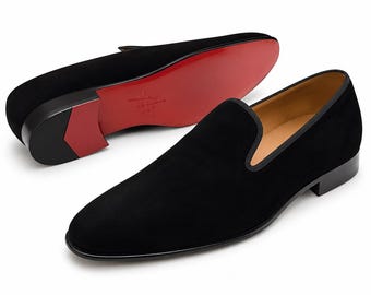 Men's Black Suede Loafers: Handmade Genuine Leather Slip-On Dress Shoes