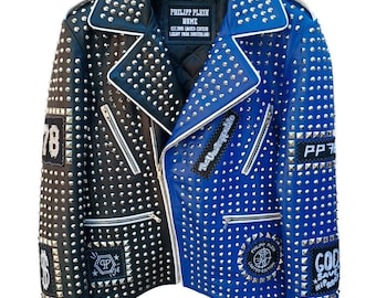 Men's Studded Leather Biker Jacket Punk Rock Gothic Steampunk Moto Style